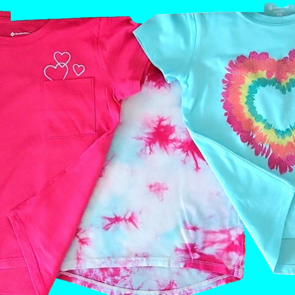 Lil Girl Set of 3 T-Shirts Tie Dye / Glitter / Embroidery Theme Size 4-5 NWT